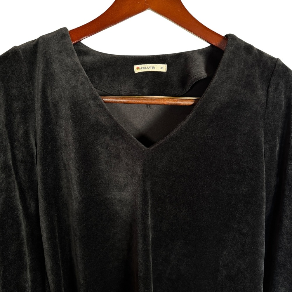 MARINE LAYER Black Jasmine Velour V-Neck Top Long Sleeve Size XS Holiday NYE - Picture 1 of 11